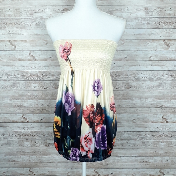 Tops - Strapless Top M Tropical Flowers Yellow 580